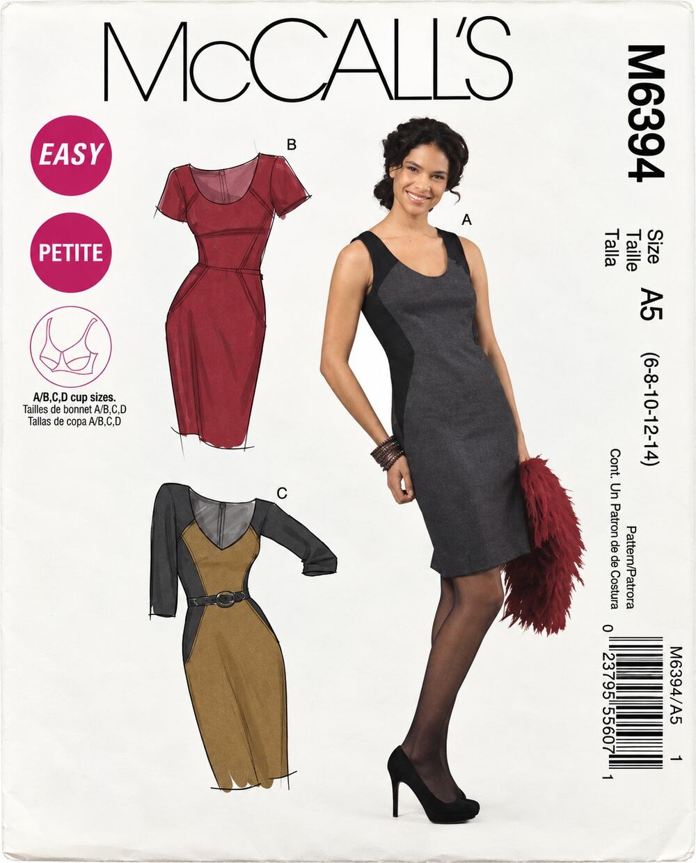 McCall’s Sewing Pattern 6394 Easy Sheath Dress Size 6-8-10-12-14 UC